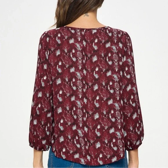 West Kei Burgundy Patterned Blouse • Elegant Print • Size S - Picture 2 of 10